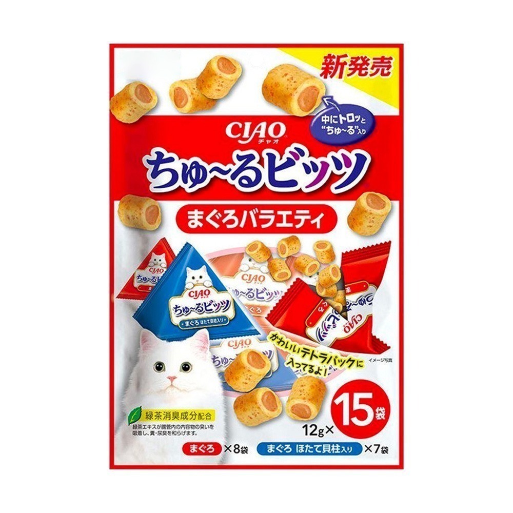 CIAO 啾嚕迷你捲心塊 綠茶消臭成分 肉泥夾心 無防腐劑 貓零食 貓餅乾 寵物零食 小包裝 大包裝-細節圖2