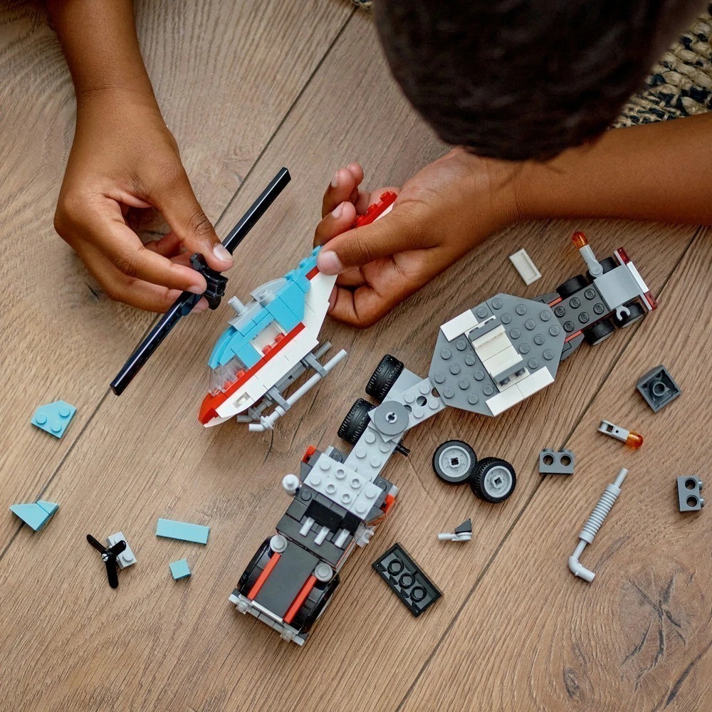 [木木磚家] LEGO 31146 平板卡車和直升機(交通工具 三種組裝方式)-細節圖4