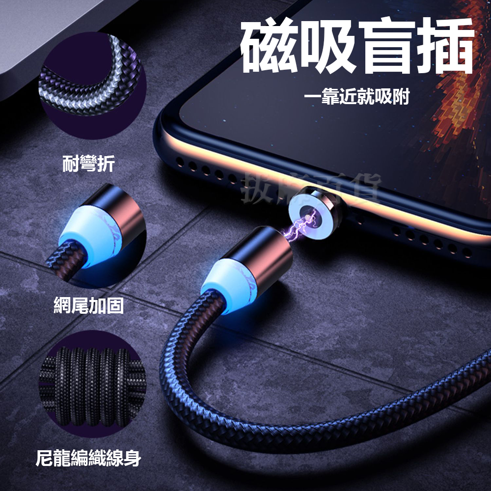 [現貨][台灣出貨]磁吸 充電線 磁吸線 磁吸充電線 磁力線 安卓 TypeC 尼龍 編織 盲吸 盲插 三種接頭-細節圖7