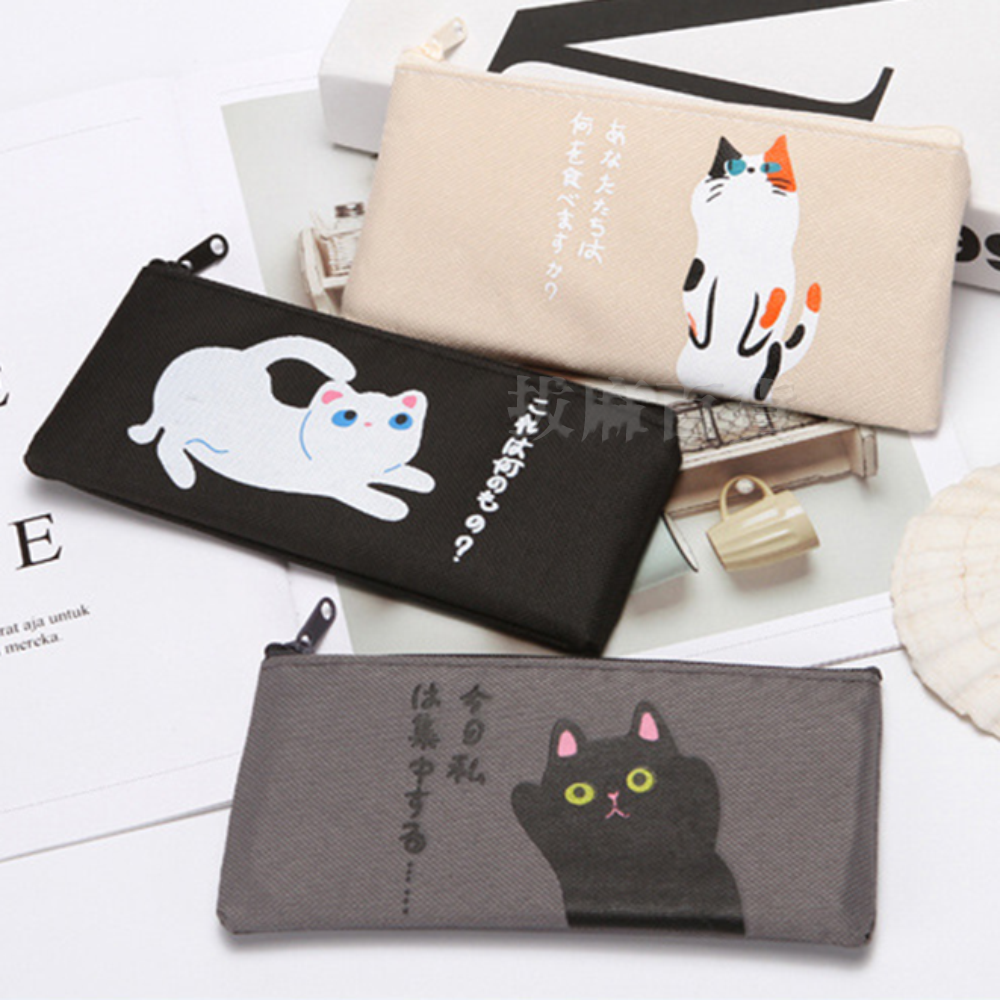 [現貨][台灣出貨]筆袋 拉鏈 鉛筆袋 簡約 貓咪 帆布 卡通 大容量 輕時尚 可愛氣質 萌氣質 學生 上班族-細節圖7