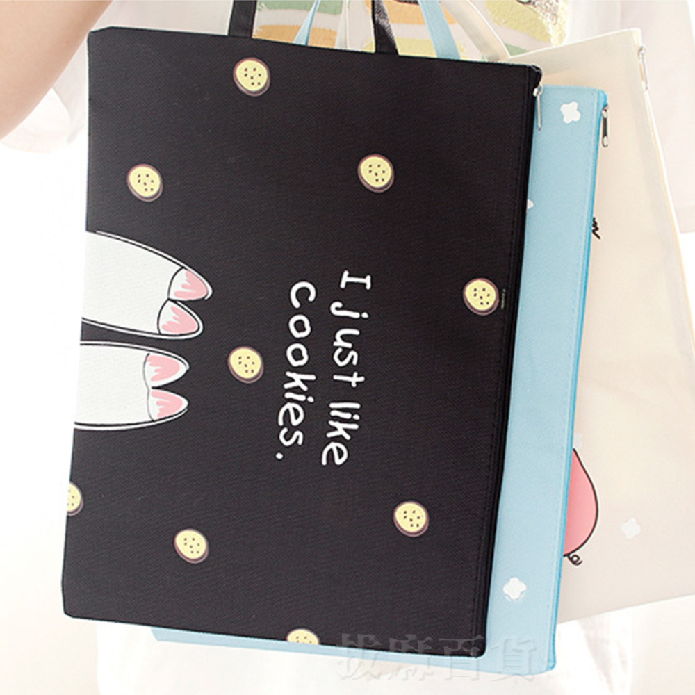 [現貨][台灣出貨]文件袋 拉鍊 A4 收納袋 帆布袋 資料袋 整理袋 萬用袋 豬豬圖案 化妝袋 學生 老師 辦公室-細節圖2