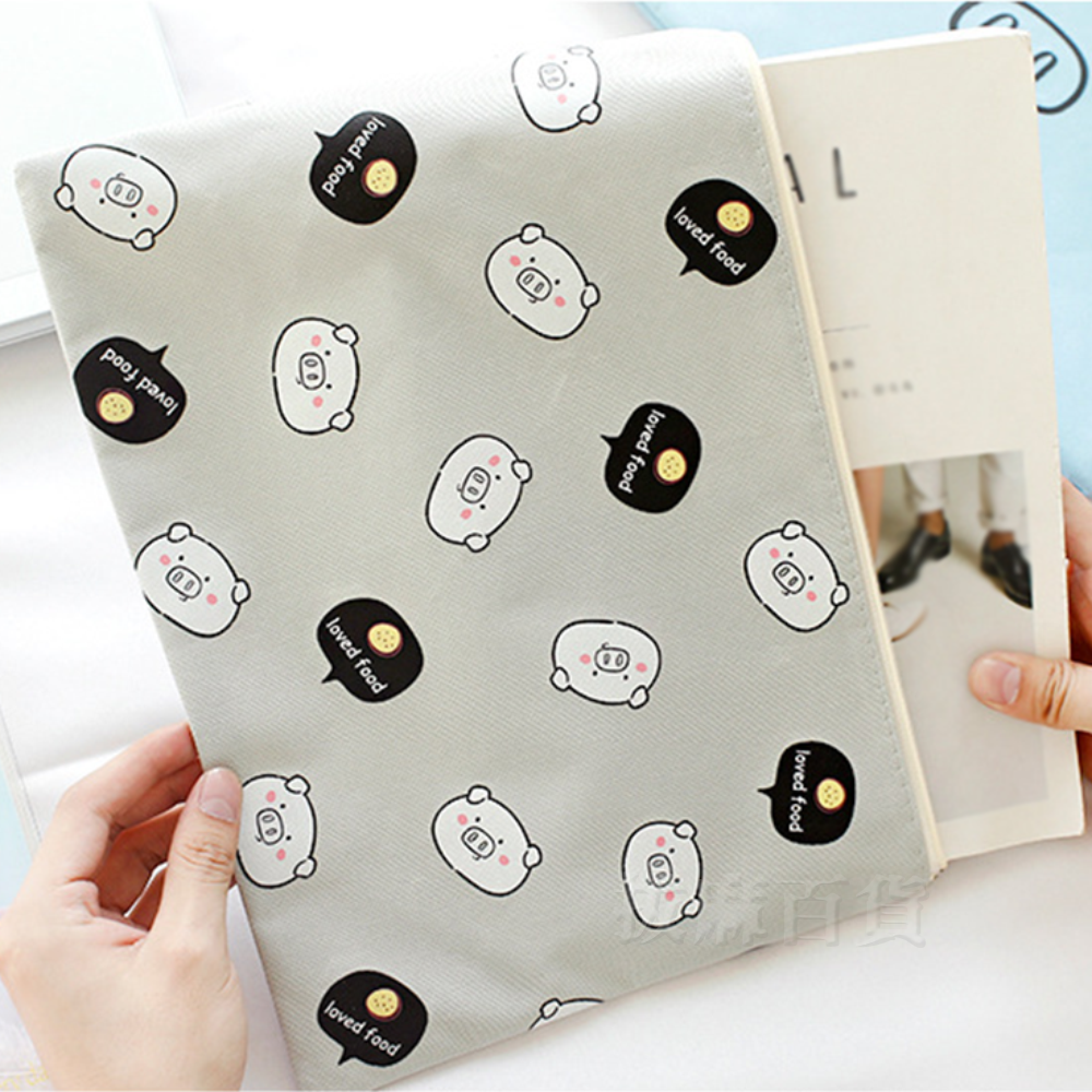 [現貨][台灣出貨]文件袋 拉鍊 A4 收納袋 帆布袋 資料袋 整理袋 萬用袋 豬豬圖案 化妝袋 學生 老師 辦公室-細節圖6