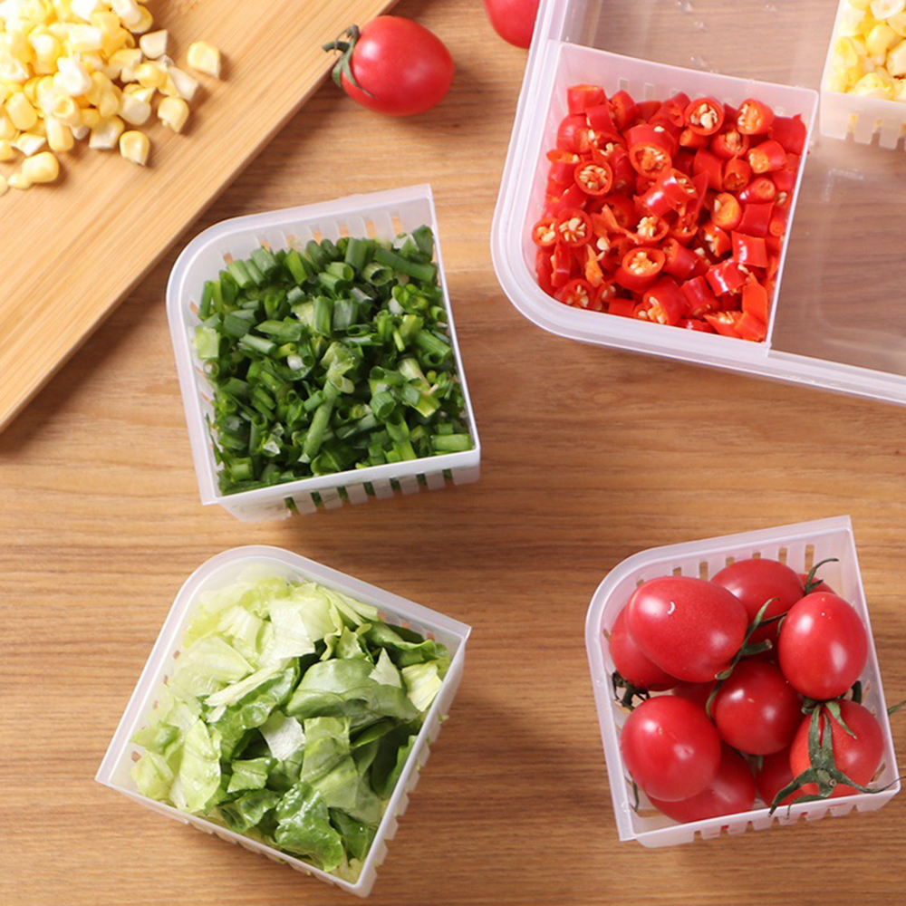 [現貨][台灣出貨]保鮮盒 透明 方形保鮮盒 瀝水 四格 分格 冰箱 分類收納盒 蔬果保鮮盒 冷凍 冷藏保鮮盒 微波-細節圖5