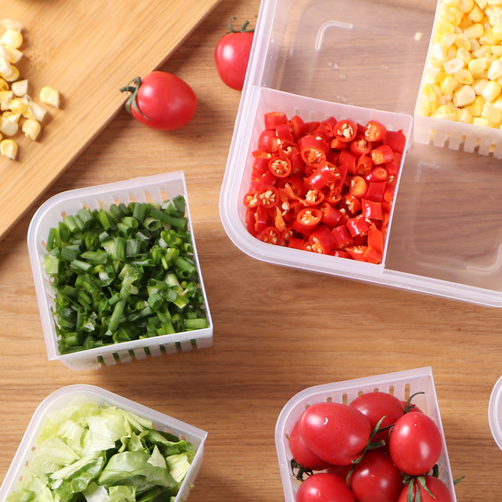 [現貨][台灣出貨]保鮮盒 透明 方形保鮮盒 瀝水 四格 分格 冰箱 分類收納盒 蔬果保鮮盒 冷凍 冷藏保鮮盒 微波-細節圖7