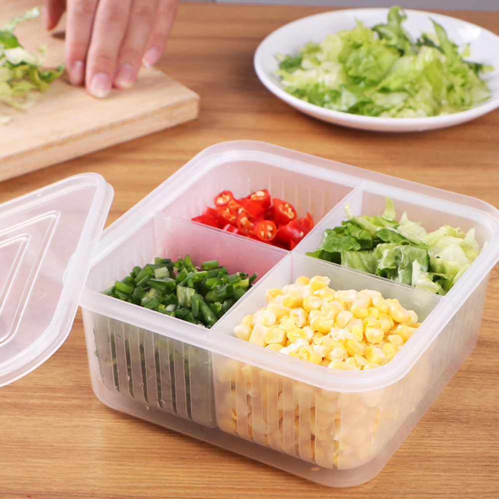 [現貨][台灣出貨]保鮮盒 透明 方形保鮮盒 瀝水 四格 分格 冰箱 分類收納盒 蔬果保鮮盒 冷凍 冷藏保鮮盒 微波-細節圖8