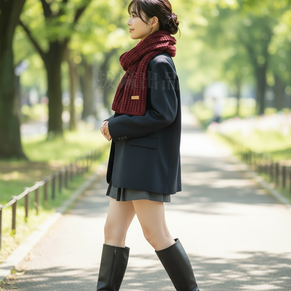 [現貨][台灣出貨]圍巾 純色 素色 針織 情侶裝 保暖 冬季 日系 韓系 學生 少女 配件 百搭 生日禮物 交換禮物-細節圖3