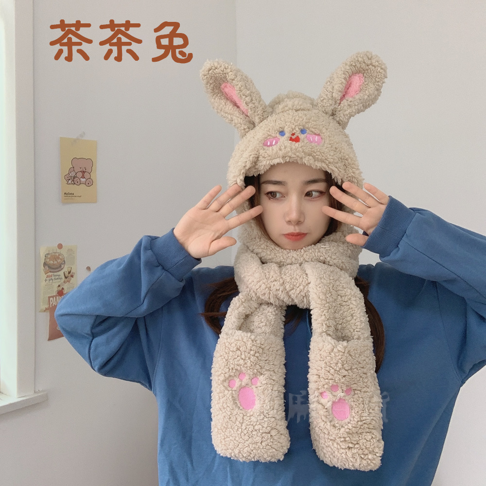 [現貨][台灣出貨]圍巾 兔耳圍巾 造型圍巾 交換禮物 禮品 造型耳朵 保暖 穿戴舒適 三合一圍巾 手套 披肩 三件套-細節圖7