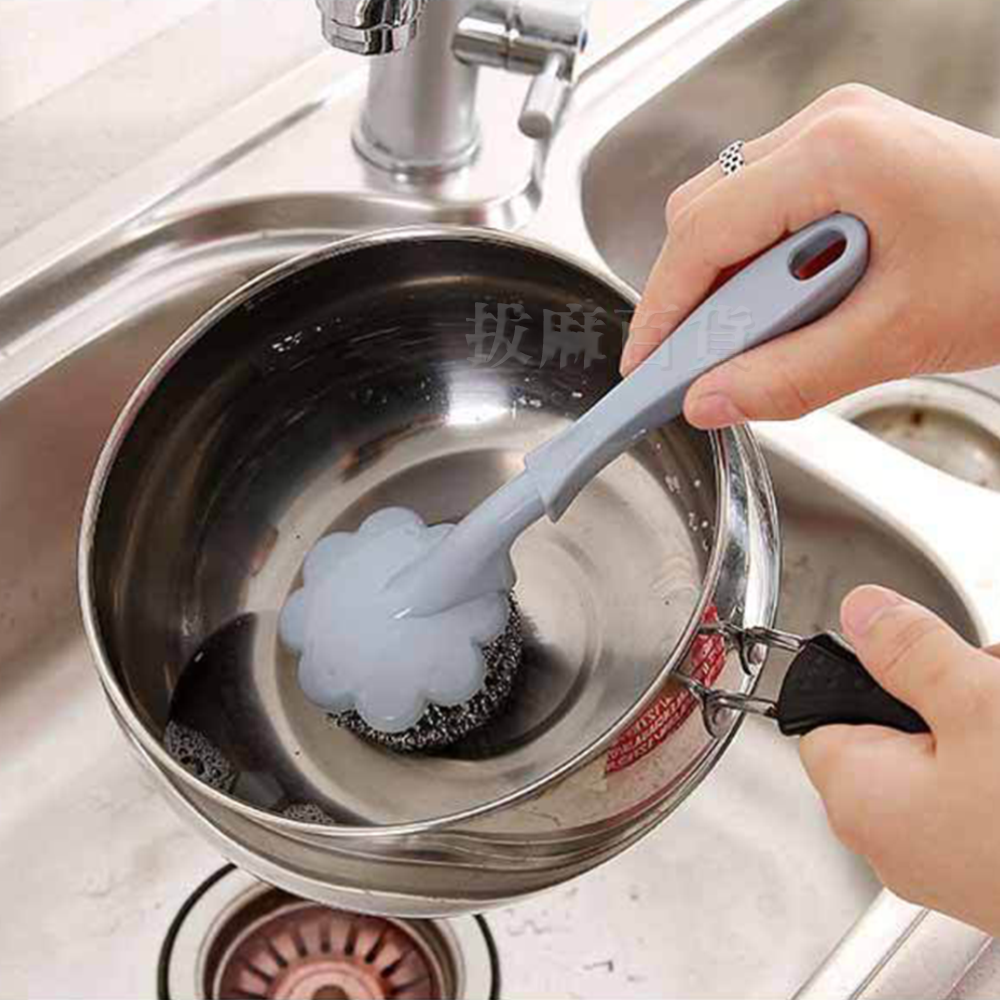 [現貨][台灣出貨]長柄 鋼刷 北歐色清潔 鐵刷 廚房清潔 不鏽鋼 不銹鋼 可拆卸 吊掛收納 輕鬆去污 環保無毒-細節圖5