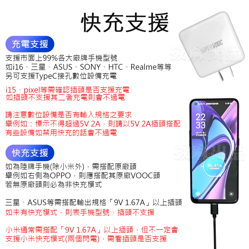 [現貨][台灣出貨]充電線 快充線 65W VOOC 快充 手機充電線 閃充線 QC 三星 VIVO OPPO i16-細節圖2