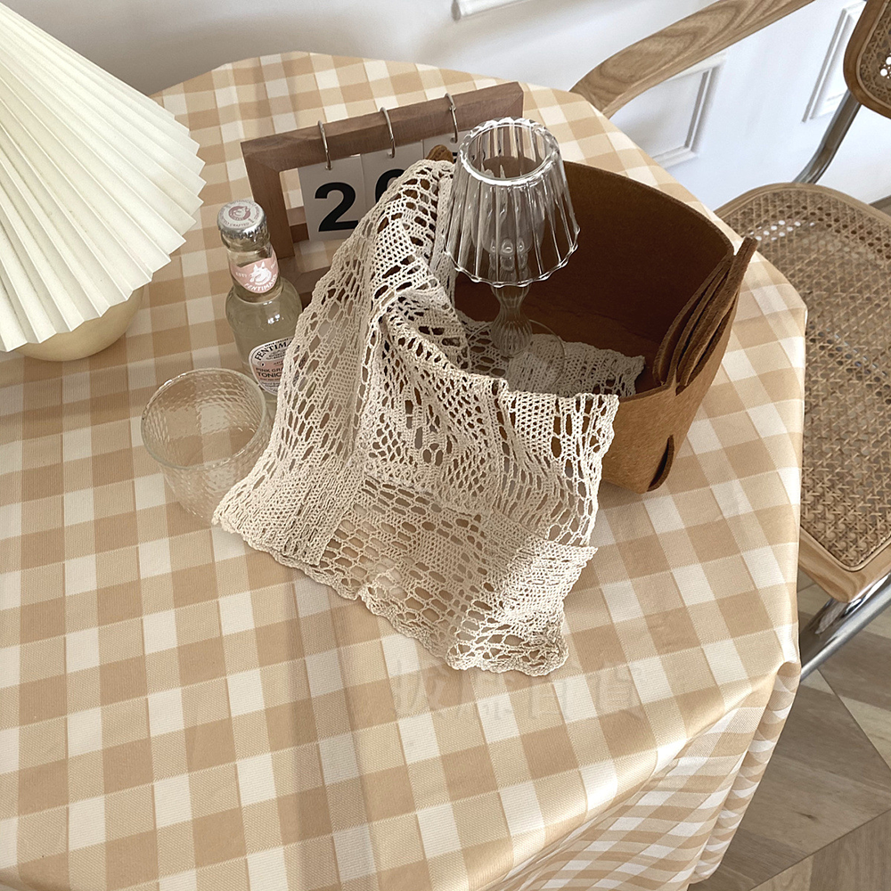 [現貨][台灣出貨]桌巾 桌布 廚房桌巾 短毛絨 布質 布藝 韓風 居家裝飾 餐桌桌巾 桌墊 野餐墊 格子桌巾 長方桌巾-細節圖3