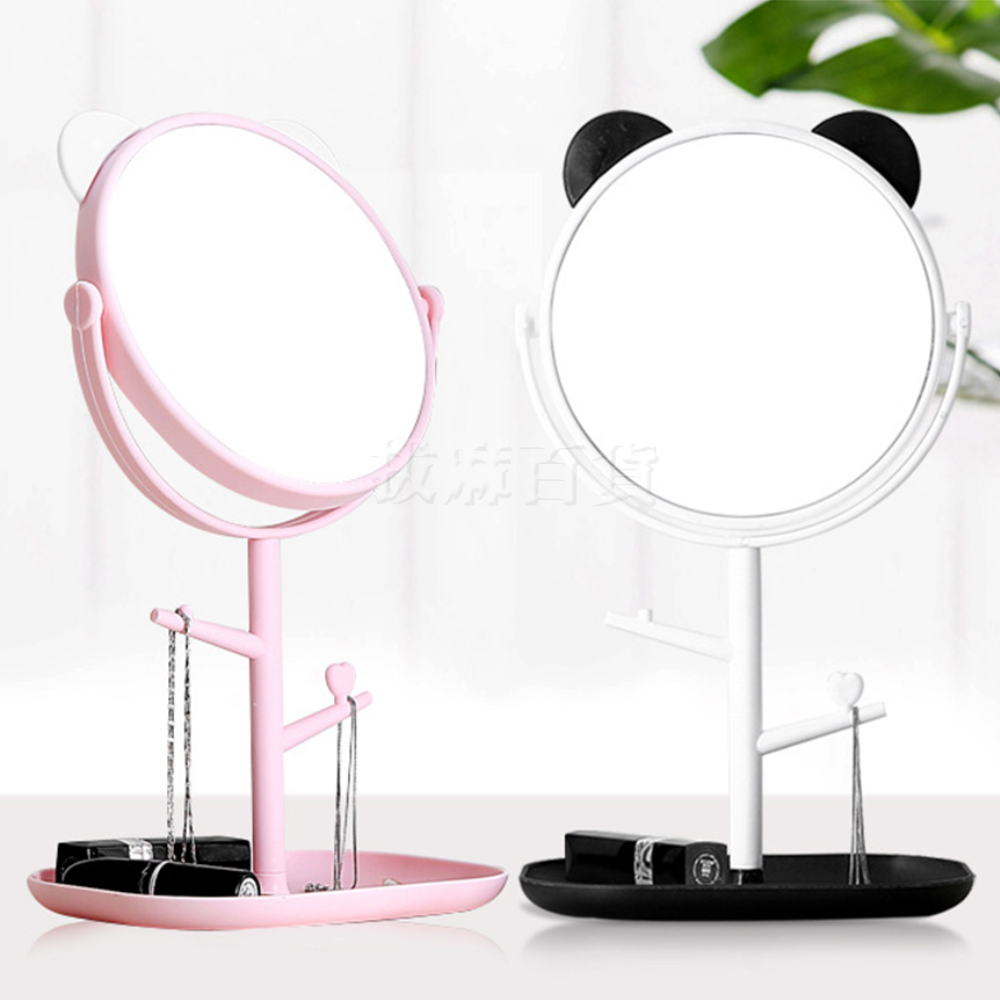 [現貨][台灣出貨]化妝鏡 鏡子 梳妝鏡 美妝鏡 桌鏡 立鏡 桌上化妝鏡 造型化妝鏡 貓耳化妝鏡 熊耳化妝鏡 旋轉化妝鏡-細節圖2
