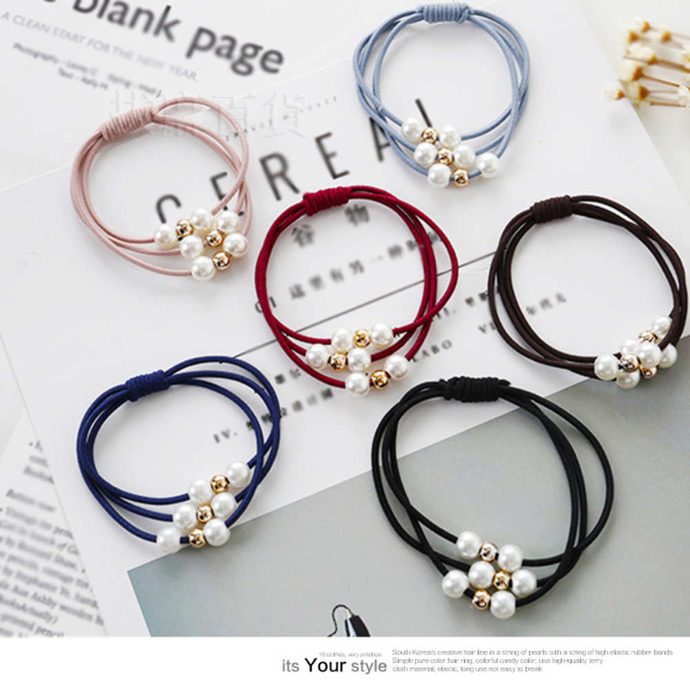 [現貨][台灣出貨]髮圈 珍珠髮圈 高彈力橡皮筋 造型髮圈 髮飾 創意髮繩 韓式 美妝 氣質 髮繩 百搭多變 美髮-細節圖3