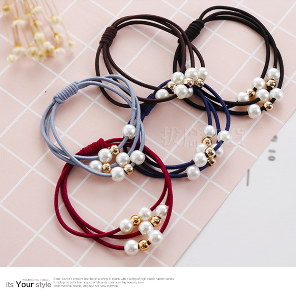 [現貨][台灣出貨]髮圈 珍珠髮圈 高彈力橡皮筋 造型髮圈 髮飾 創意髮繩 韓式 美妝 氣質 髮繩 百搭多變 美髮-細節圖4
