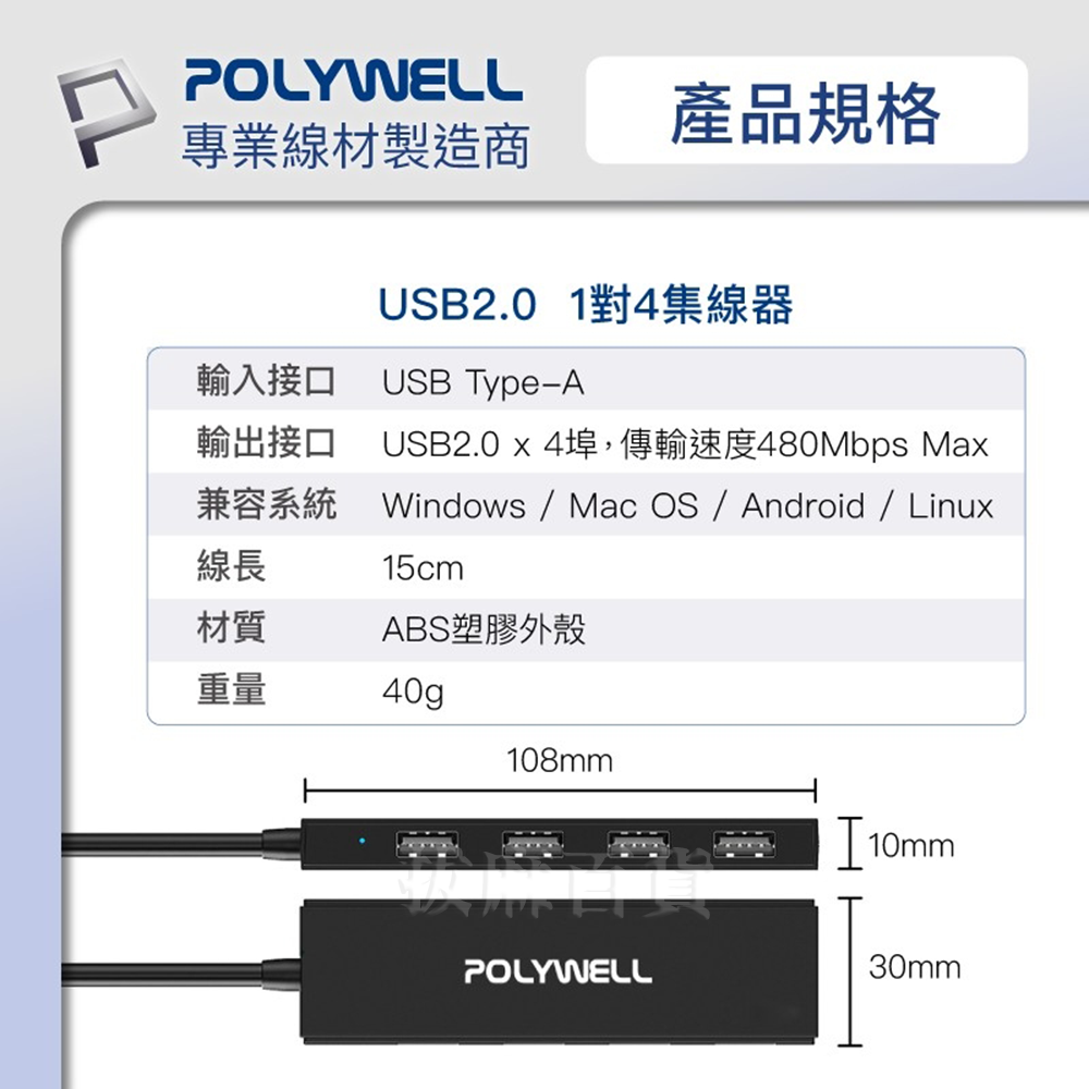 USB2.0 4孔 4埠集線器 四孔 分接器 分線器 OTG 擴展器 4 Port HUB 寶利威爾-細節圖9