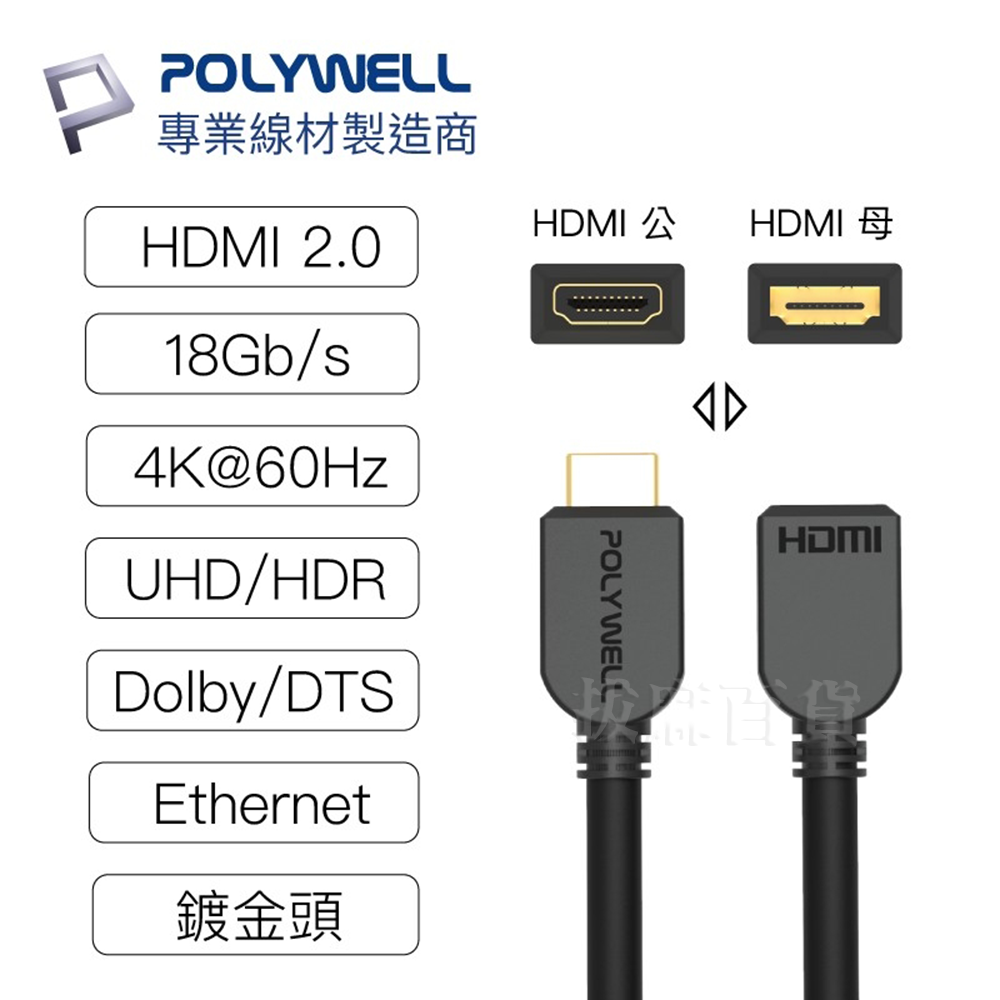 [現貨][台灣出貨]HDMI2.0 延長線 公對母 高清 HDMI連接線 影音線 影音傳輸線 電視線 美國認證 寶利威爾-細節圖2