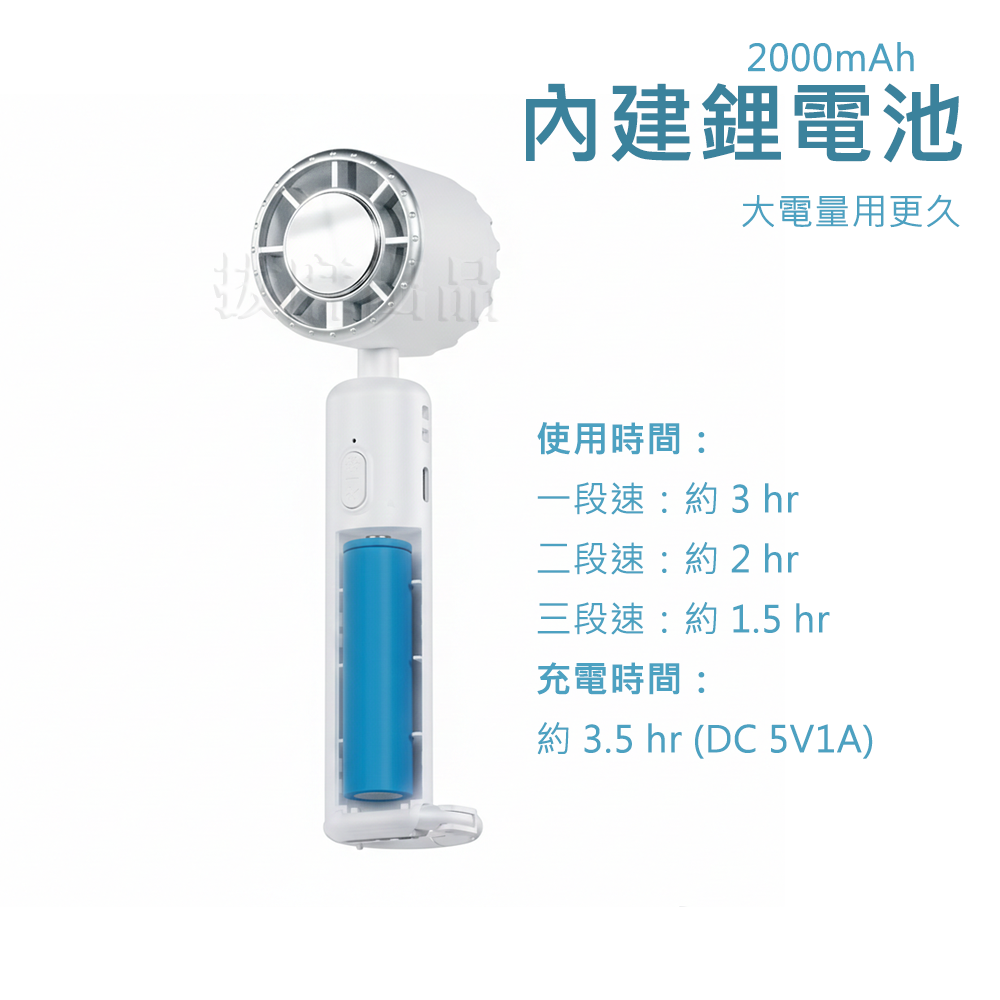 [非現貨][台灣出貨]風扇 手持 製冷風扇 台灣製 可掛繩 站立 摺疊 三段風速 內建鋰電池 2000mAh MINIQ-細節圖6