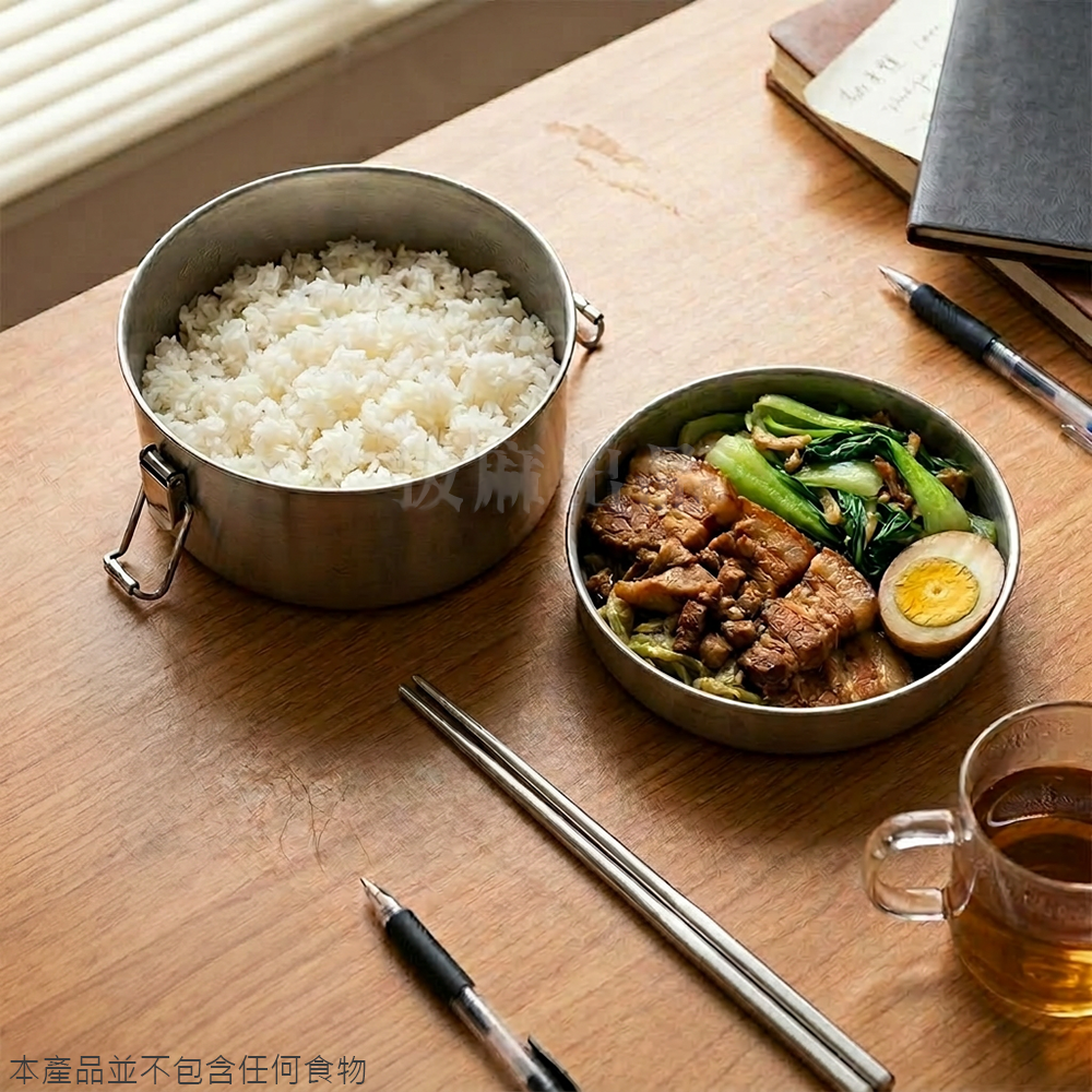 [台灣出貨]不鏽鋼 便當盒 304 台灣製造 MIT 不銹鋼 圓形便當盒 深便當盒 雙扣 雙層 飯盒 餐盒 保鮮盒-細節圖6