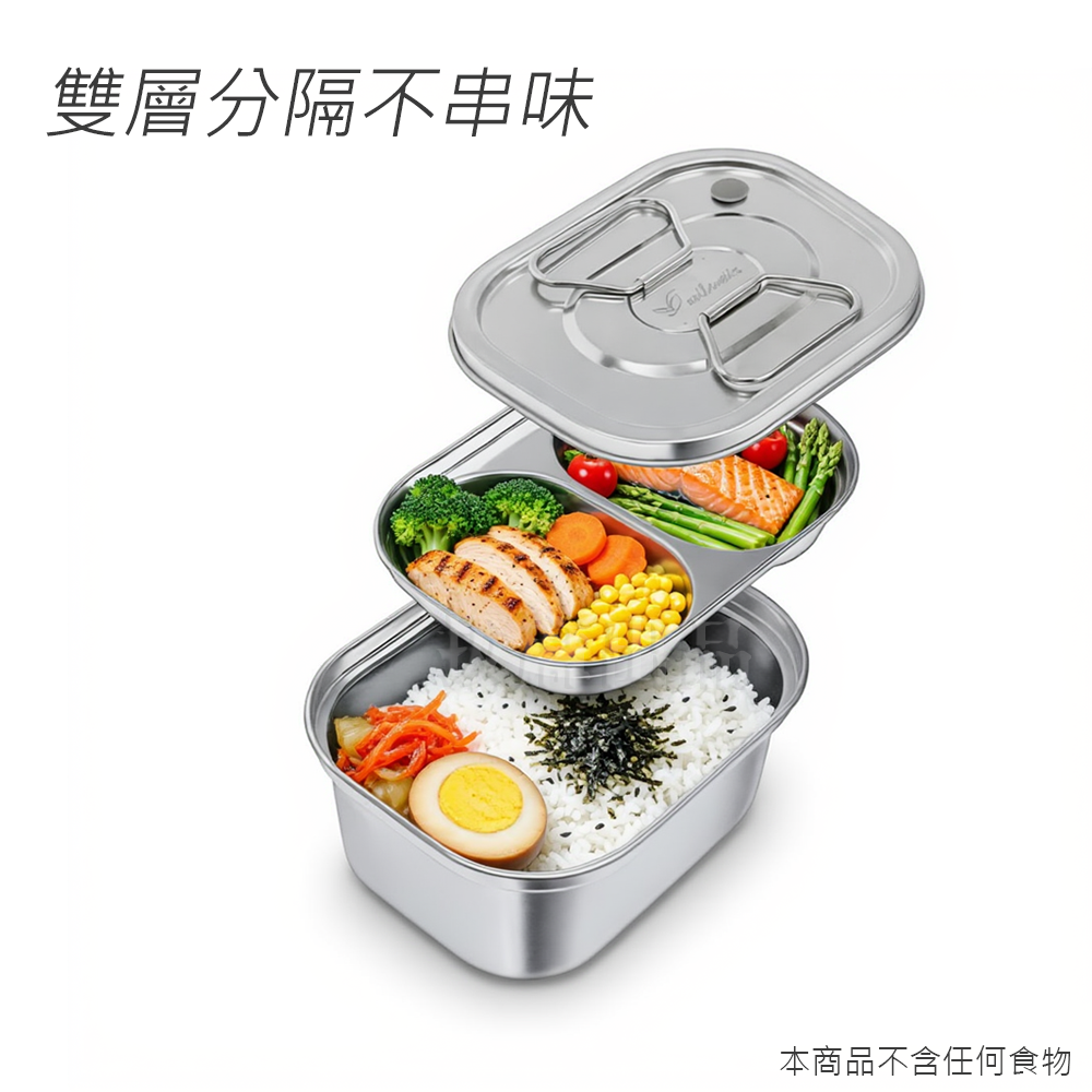 [台灣出貨]不銹鋼 304 不鏽鋼 便當盒 長方便當盒 雙層便當盒 分層飯盒 雙扣 兩層 飯盒 餐盒 保鮮盒 提把 防漏-細節圖2