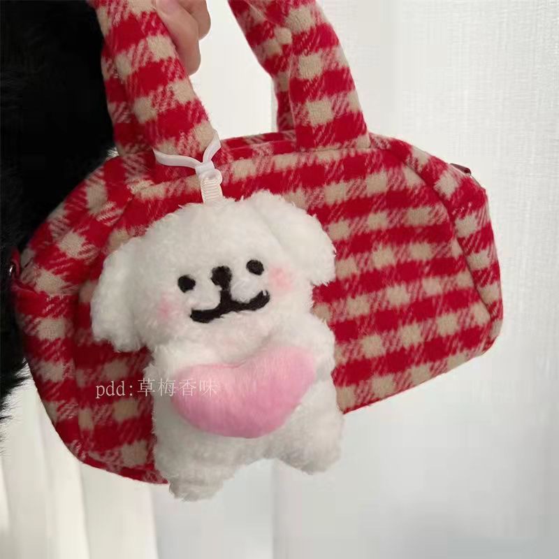 🌸葵の賣場-ins線條小狗愛心掛件毛絨掛件情人節禮物公仔可愛鑰匙扣背包掛飾-細節圖3
