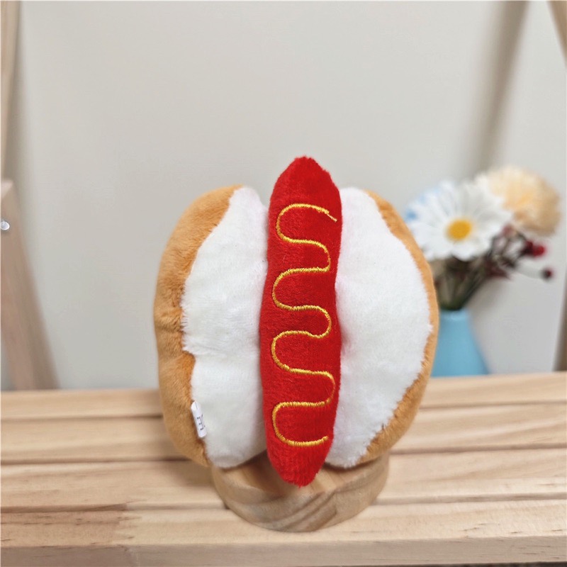 🌸葵の工作室-卡通漢堡包熱狗雞腿可愛薯條毛絨掛件小公仔精品抓機娃娃書包掛飾 玩偶吊飾-細節圖6