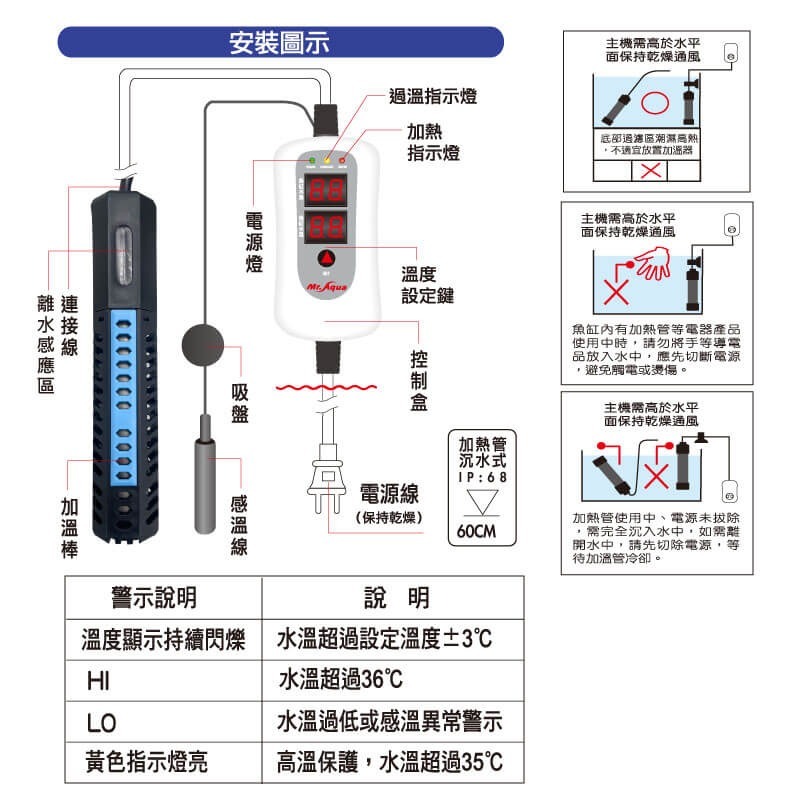 【新莊/五股/青島水族】水族先生MR.離水斷電雙顯鈦管加溫器100W 200W-細節圖2