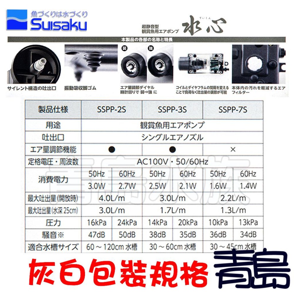 高壓力超靜音【青島水族】日本SUISAKU水作 水心 空氣幫浦 S型 M型 L型 空氣馬達 打氣機 2S 3S 7S-細節圖3