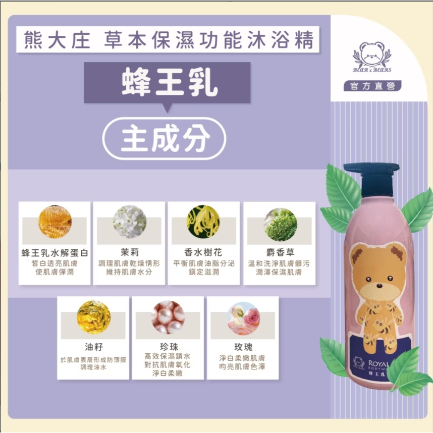 熊大庄│蜂王乳沐浴精 500ml-細節圖3