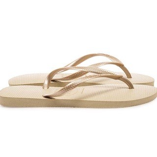 HAVAIANAS 窈窕系列 Slim 素色珠光細鞋帶人字拖.沙金色『夢工場Cristal』-細節圖3