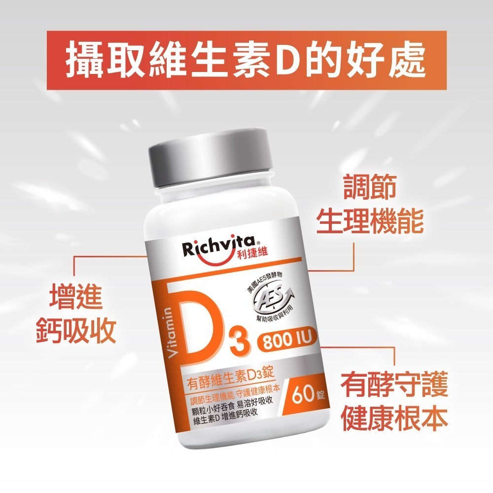 利捷維 有酵維生素D3錠 60錠(800IU 維生素D3 陳傑憲 代言)-細節圖5