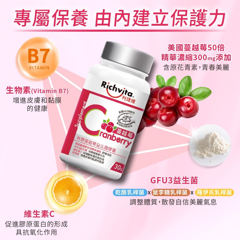 利捷維有酵蔓越莓益生菌膠囊 30粒-細節圖4