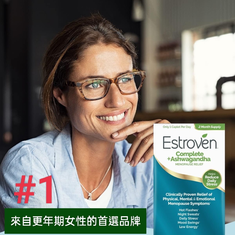 美國Estroven Complete + Ashwagandha 女性多症狀更年期補充劑60粒-經臨床驗證的成分可緩解-細節圖2