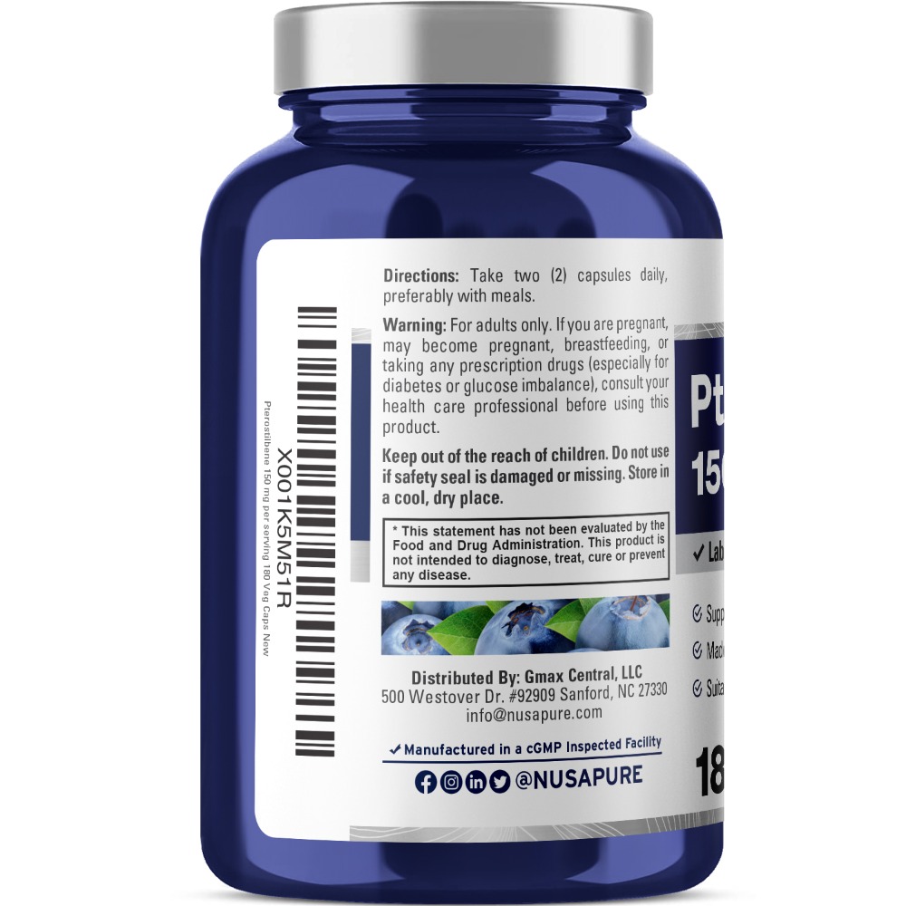 美國NusaPure強效紫檀芪優質提取物150mg 180顆素食非基改無麩質-細節圖2