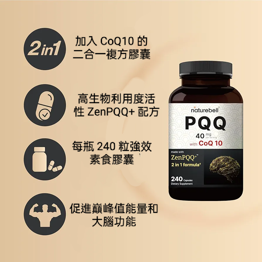 美國自然鐘NatureBell 高生物利用度ZenPQQ+ 複方膠囊含CoQ10，240 粒素食 非基改造-細節圖3