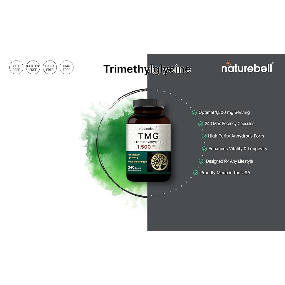 美國自然鐘NatureBell最大強度甜菜鹼(無水三甲基甘氨酸）240顆非基改無麩質 支持健康的同型半胱氨酸平衡、心臟和-細節圖2