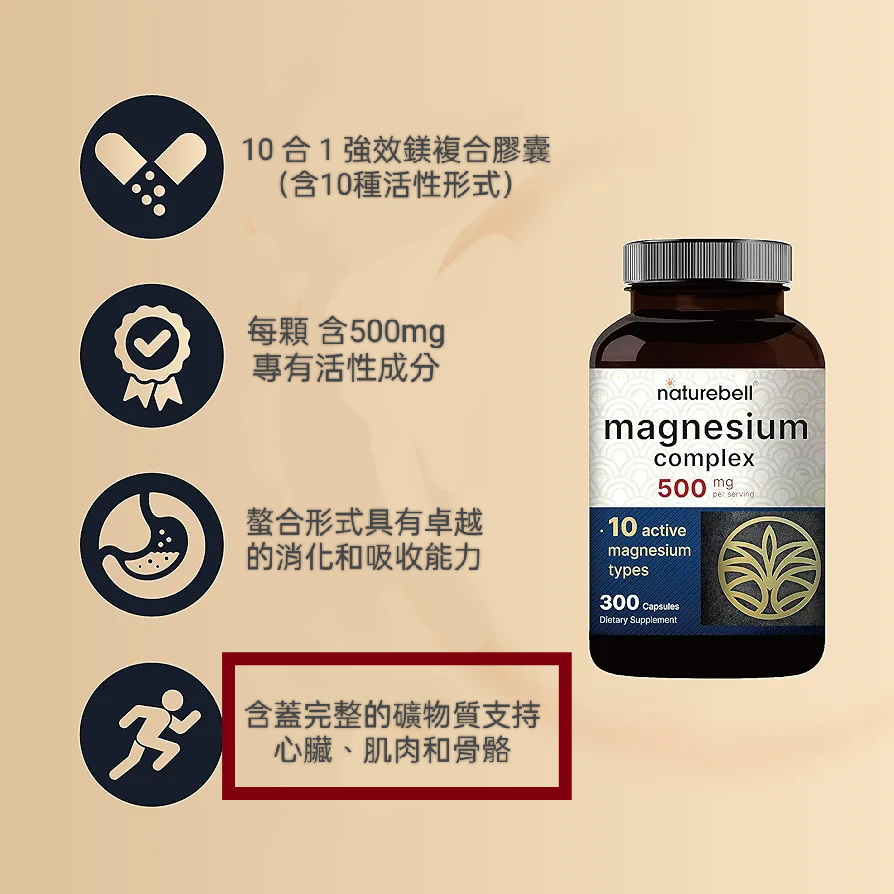 美國自然鐘NatureBell 複合鎂~10種活性形式，100% 螯合與純化300顆非基改-細節圖2