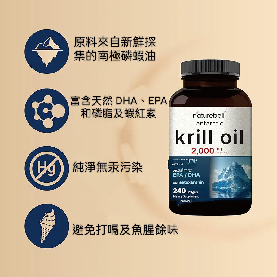 美國自然鐘NatureBell超強南極磷蝦油2000mg 240粒無魚腥味無汞非基轉-細節圖2