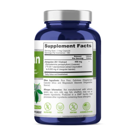 美國NusaPure絞股藍 JIAOGULAN 9000mg180粒全素食膠囊(萃取物 20:1,素食,非基改造和無麩質-細節圖2