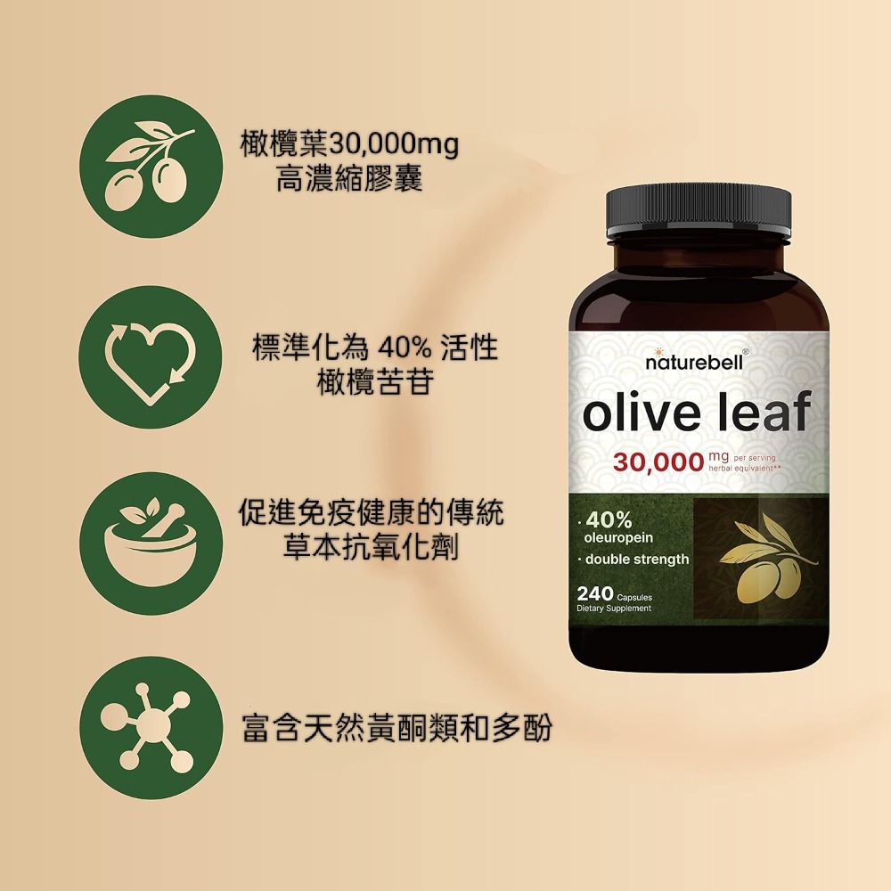 美國自然鐘NatureBell 高強度橄欖葉萃取物30000mg240 粒膠囊非基改-細節圖2