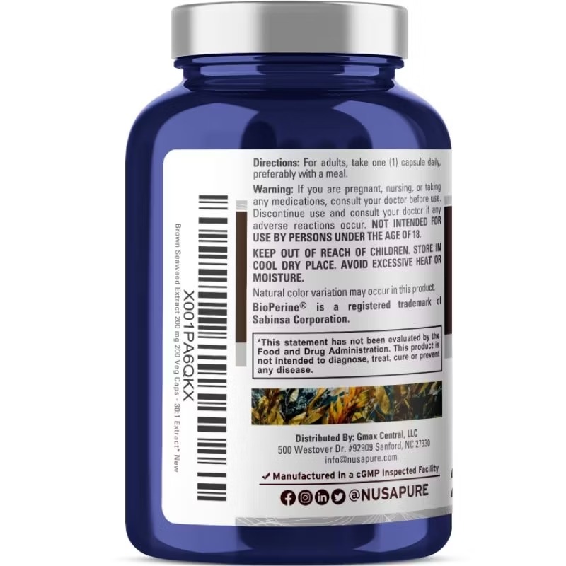 美國NusaPure 褐藻糖膠 褐藻提取物 6000mg 200顆 素食膠囊(100%素食、非轉基因、不含麩質)-細節圖3
