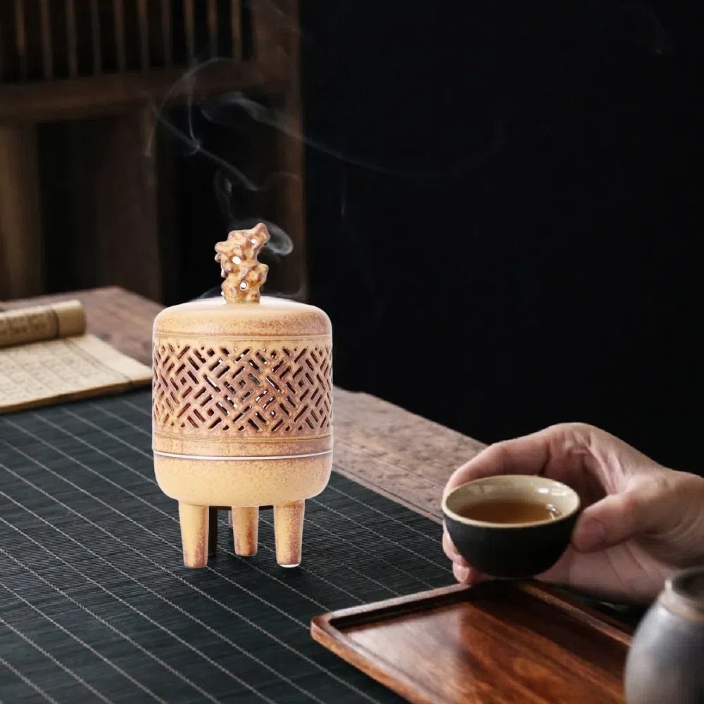 【A&R】陶瓷中式古風禪意香薰爐 淨塵香爐(居家 臥室 品茶用香 祈神禮佛 養身禪坐 鏤空陶瓷)-細節圖2