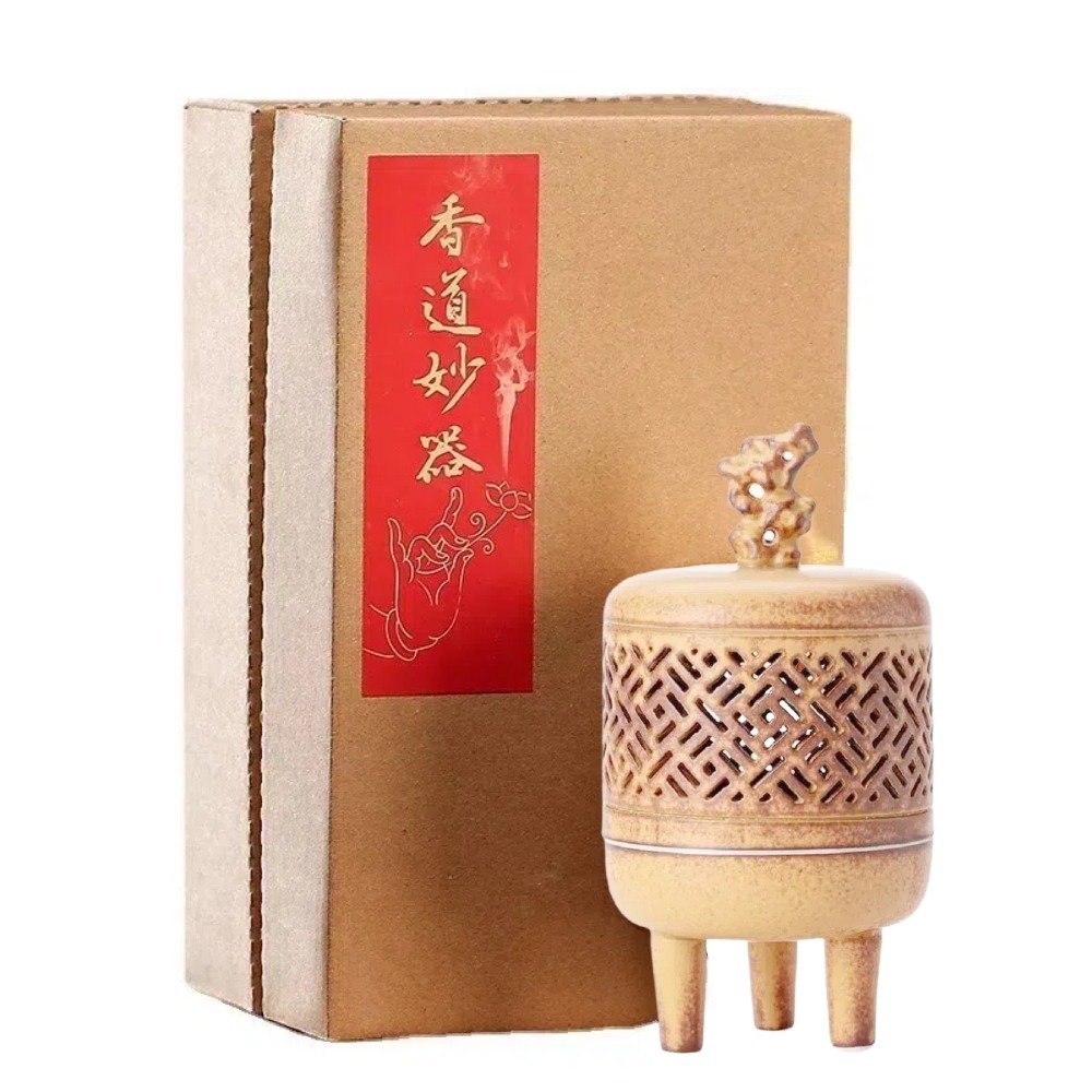【A&R】陶瓷中式古風禪意香薰爐 淨塵香爐(居家 臥室 品茶用香 祈神禮佛 養身禪坐 鏤空陶瓷)-細節圖9