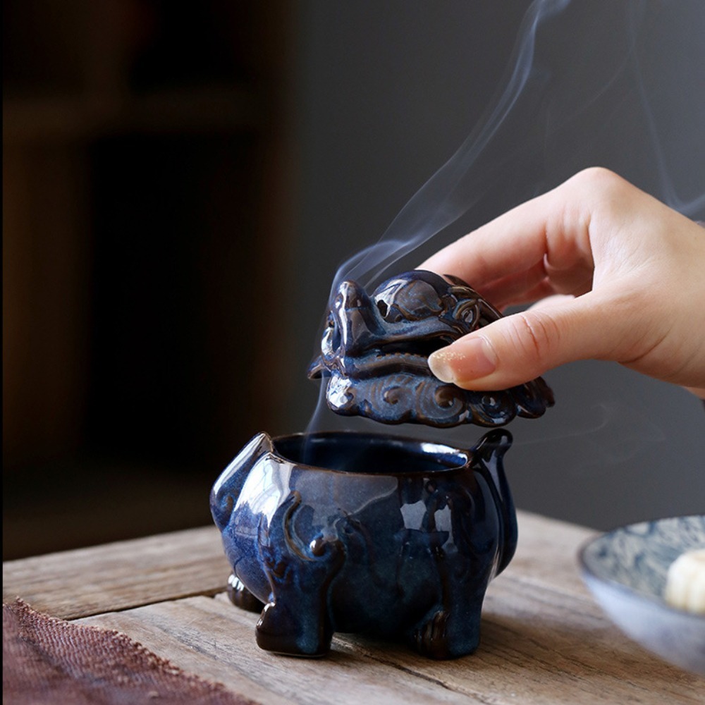 【A&R】陶瓷貔貅香薰爐 小款(居家用香 臥室用香 品茶用香 祈神禮佛 養身禪坐 香爐)-細節圖2