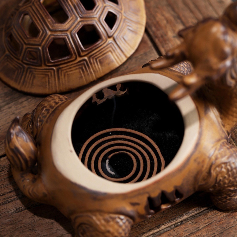 【A&R】招財陶瓷一鹿相伴古龍龜香薰爐(居家用香 臥室用香 品茶用香 祈神禮佛 養身禪坐 香爐)-細節圖2