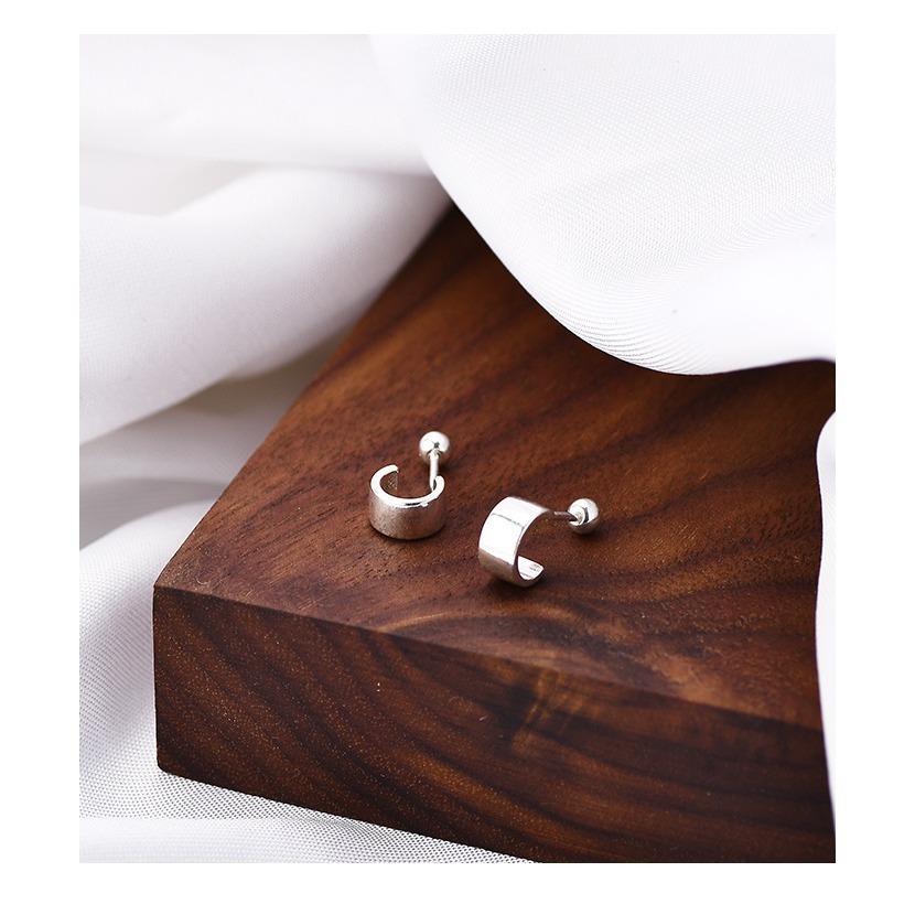 【A&R】韓版s999純銀高冷C型款轉珠耳環(抗過敏 鎖珠 螺絲耳扣 鎖式 生日 情人節 禮物)-細節圖2