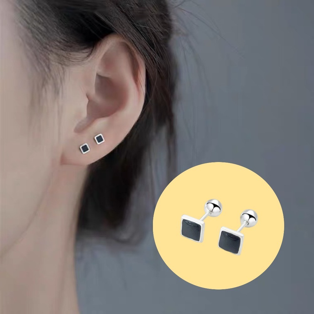 【A&R】韓版s925純銀迷你方形款轉珠耳環 兩色任選(抗過敏 鎖珠 螺絲耳扣 鎖式 情人節 生日禮物)-細節圖2