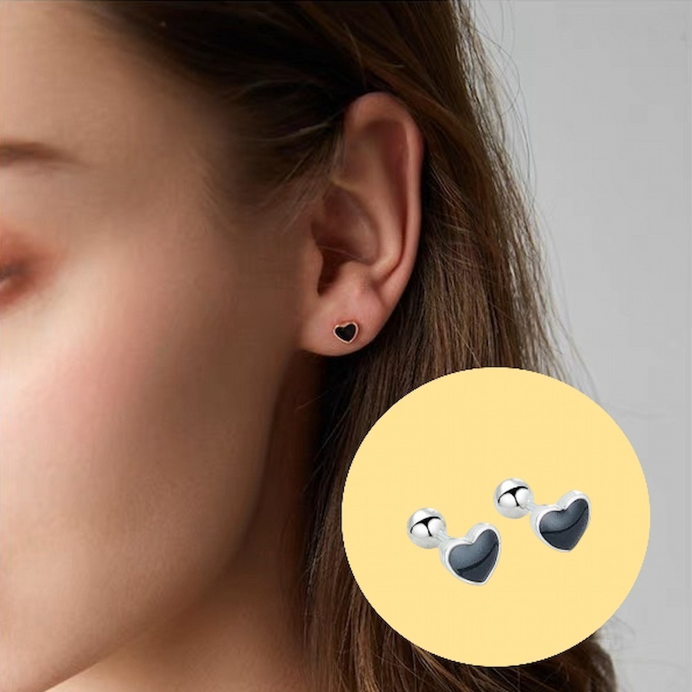 【A&R】韓版s925純銀迷你心形款轉珠耳環 兩色任選(抗過敏 鎖珠 螺絲耳扣 鎖式 情人節 生日禮物)-細節圖2