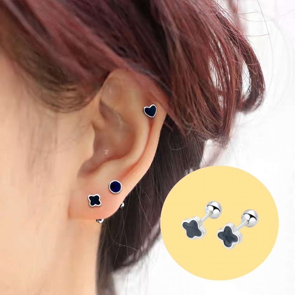 【A&R】韓版s925純銀迷你梅花款轉珠耳環 兩色任選(抗過敏 鎖珠 螺絲耳扣 鎖式 四葉草 幸運草 情人節禮物)-細節圖2