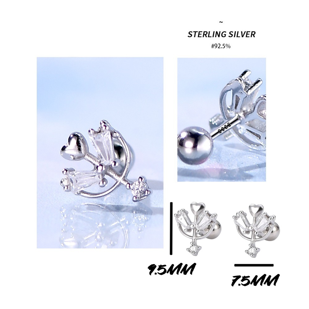 【A&R】韓風s925純銀愛神邱比特款轉珠耳環(抗過敏 鎖珠 螺絲耳扣 鎖式 弓箭 情人節 生日禮物)-細節圖2