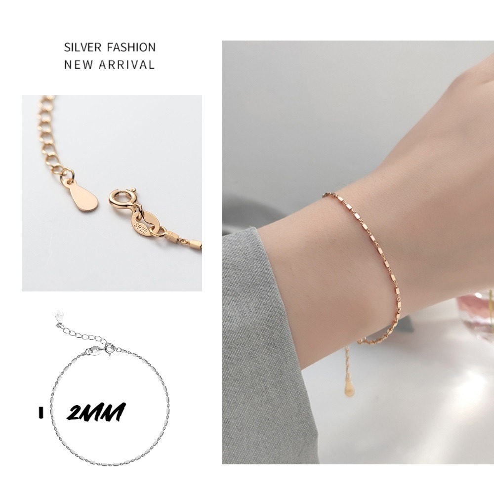 【A&R】設計感簡約小方塊純銀手鍊 兩色任選(s925純銀 抗過敏 個性 兩色混搭 情人節 生日禮物)-細節圖3