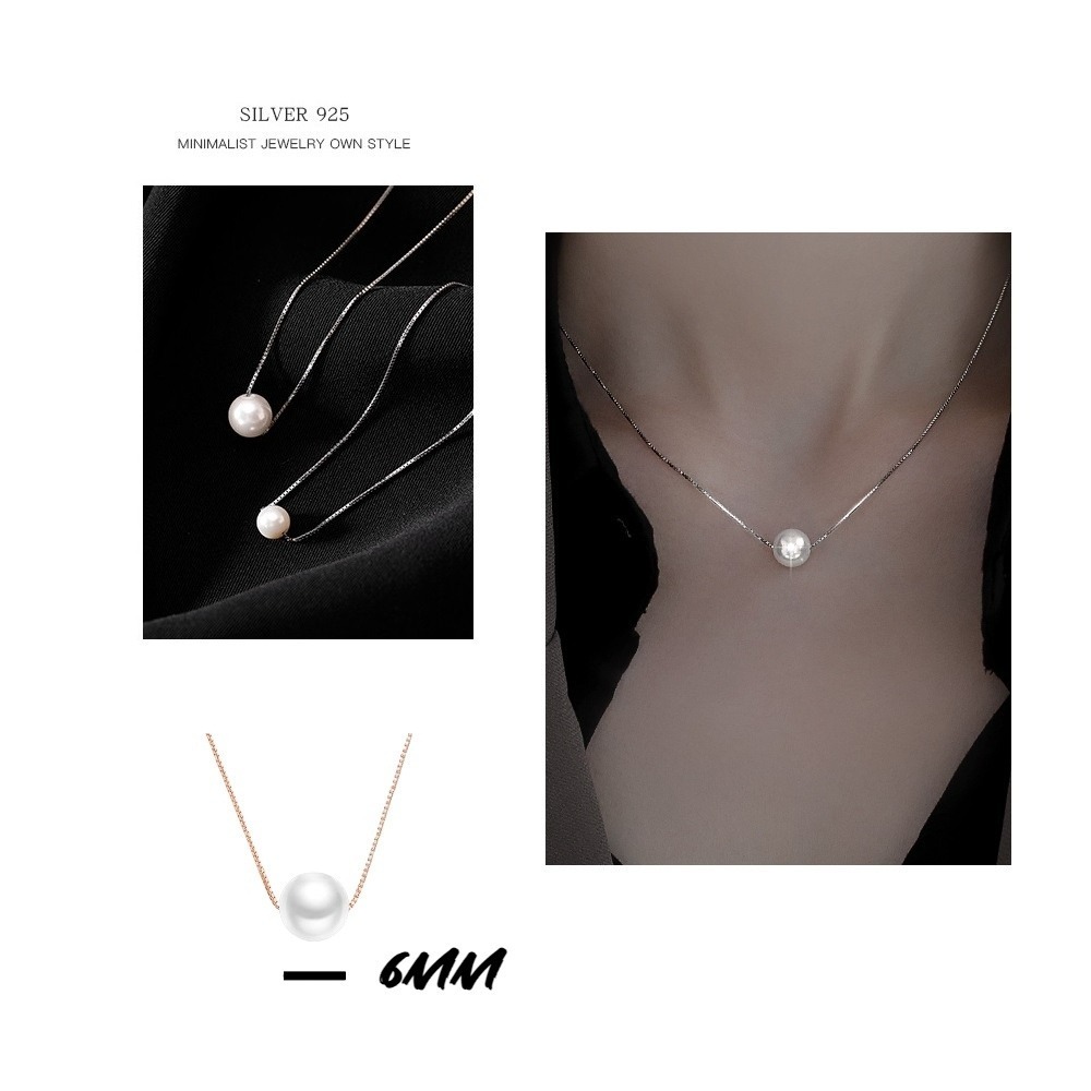 【A&R】s925純銀法式簡約風珍珠項鍊 兩色任選(抗過敏 貝珠 可調節 情人節 生日禮物)-細節圖3